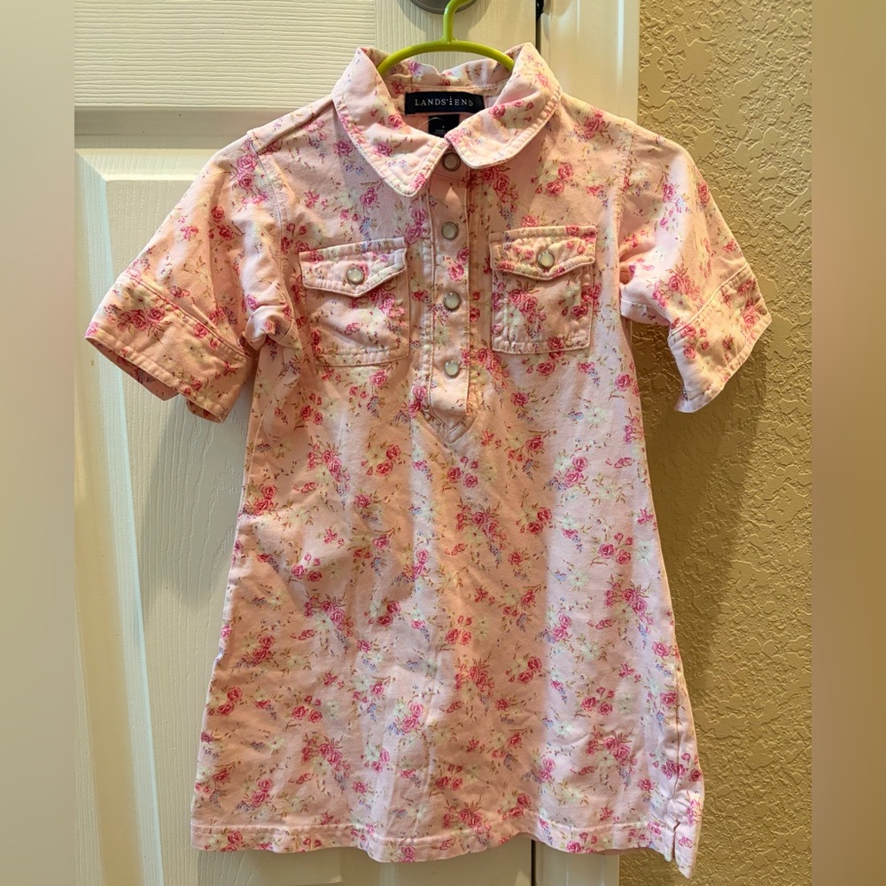 Lands' End Light Pink Floral Polo Collared Dress